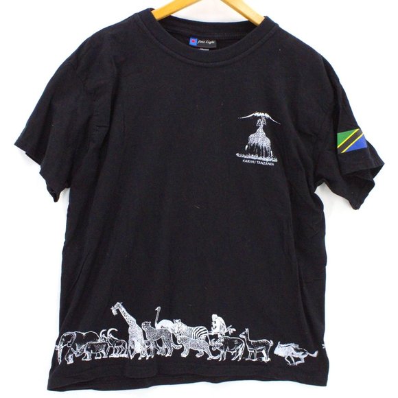 Vintage First Light Shirt Men Black Short Sleeve African Animals Graphic Logo XL - Picture 1 of 9